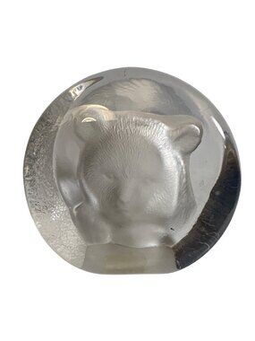 Crystal Zajecar Bear Head Lead Crystal Paperweight Yugoslavia 24% Lead 3.5"